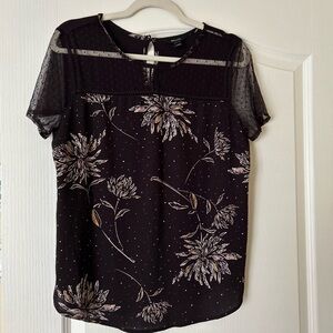 Floral Brown Sheer Sleeve Top